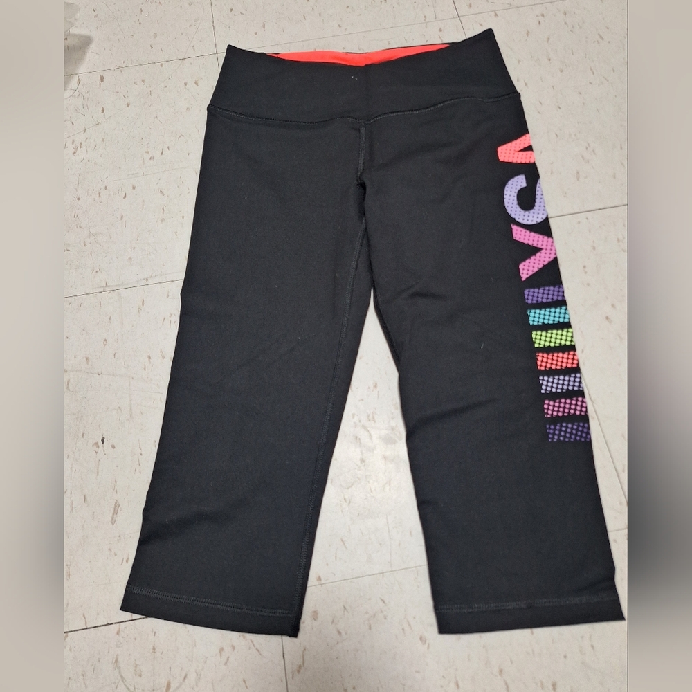 Victoria's Secret Black Leggings with Multicolor Logo